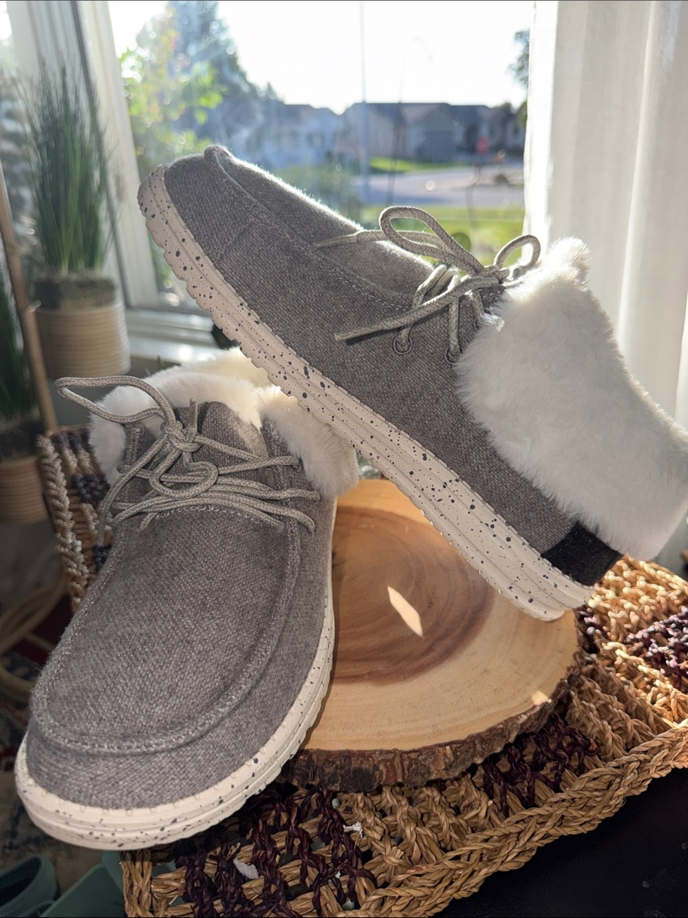 Hey Dude Grey Faux Fur Lined Slip-On Loafers